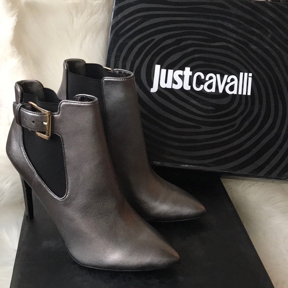🛑CLEARANCE🛑 NEW Just Cavalli Silver Leather Ankle Booties - Picture 6 of 8